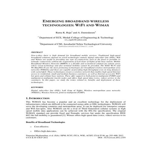 EMERGING BROADBAND WIRELESS TECHNOLOGIES: WIFI AND WIMAX