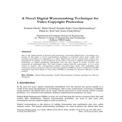 A Novel Digital Watermarking Technique for Video Copyright Protection 