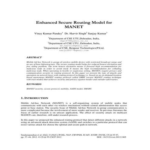 Enhanced Secure Routing Model for MANET