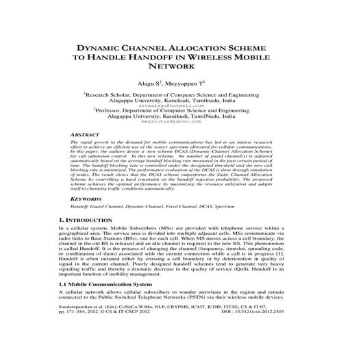 DYNAMIC CHANNEL ALLOCATION SCHEME TO HANDLE HANDOFF IN WIRELESS MOBILE NETWORK