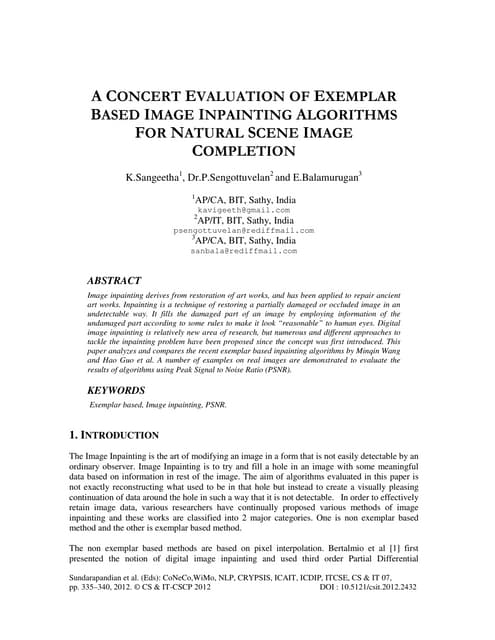 A CONCERT EVALUATION OF EXEMPLAR BASED IMAGE INPAINTING ALGORITHMS FOR NATURA...