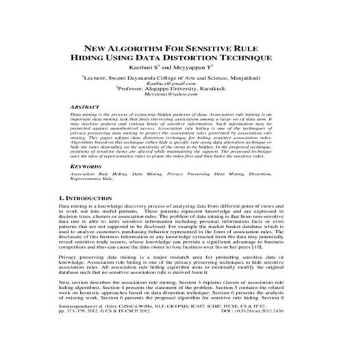 NEW ALGORITHM FOR SENSITIVE RULE HIDING USING DATA DISTORTION TECHNIQUE