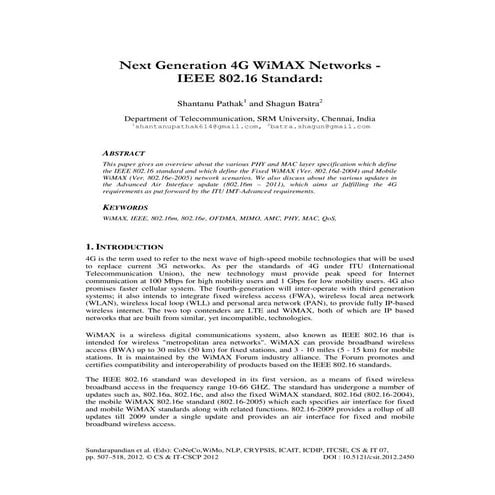 Next Generation 4G WiMAX Networks - IEEE 802.16 Standard: 
