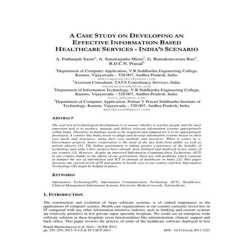 A CASE STUDY ON DEVELOPING AN EFFECTIVE INFORMATION BASED HEALTHCARE SERVICES...