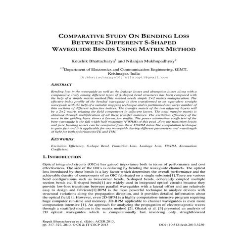 COMPARATIVE STUDY ON BENDING LOSS BETWEEN DIFFERENT S-SHAPED WAVEGUIDE BENDS ...
