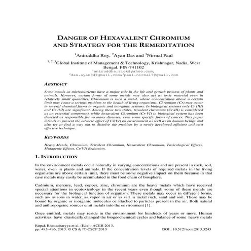 DANGER OF HEXAVALENT CHROMIUM AND STRATEGY FOR THE REMEDITATION