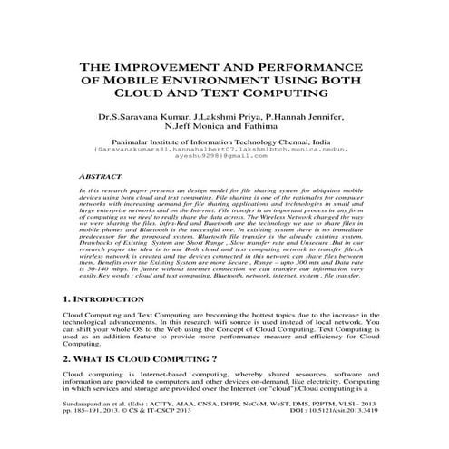 THE IMPROVEMENT AND PERFORMANCE OF MOBILE ENVIRONMENT USING BOTH CLOUD AND TE...