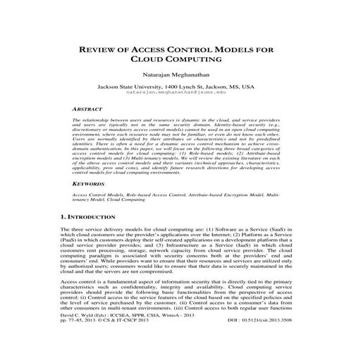 REVIEW OF ACCESS CONTROL MODELS FOR CLOUD COMPUTING | PDF