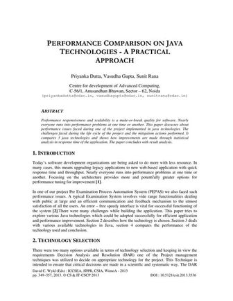 PERFORMANCE COMPARISON ON JAVA TECHNOLOGIES - A PRACTICAL APPROACH