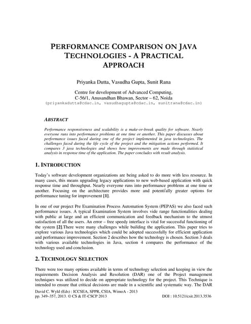 PERFORMANCE COMPARISON ON JAVA TECHNOLOGIES - A PRACTICAL APPROACH