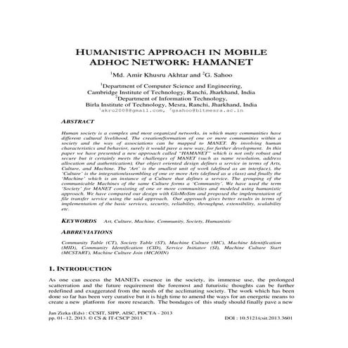 HUMANISTIC APPROACH IN MOBILE ADHOC NETWORK: HAMANET