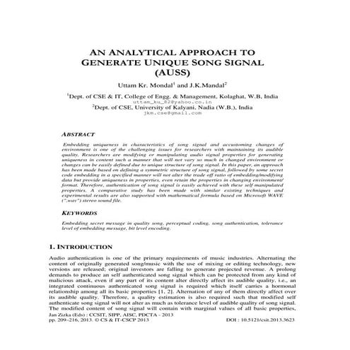 AN ANALYTICAL APPROACH TO GENERATE UNIQUE SONG SIGNAL (AUSS) 