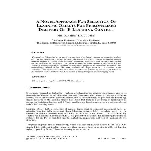A NOVEL APPROACH FOR SELECTION OF LEARNING OBJECTS FOR PERSONALIZED DELIVERY ...