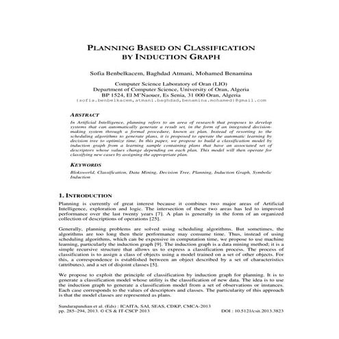 PLANNING BASED ON CLASSIFICATION BY INDUCTION GRAPH