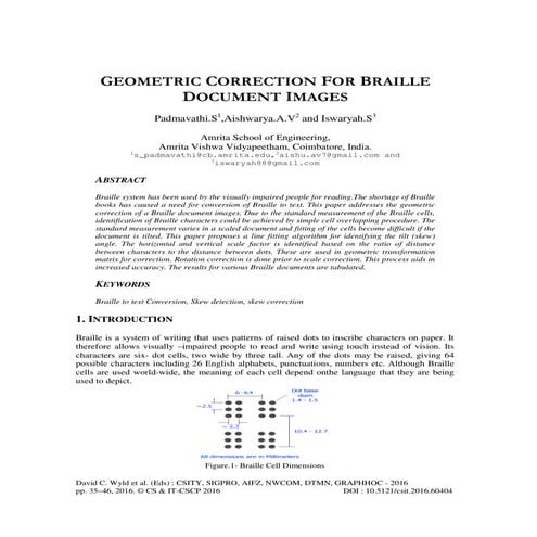 GEOMETRIC CORRECTION FOR BRAILLE DOCUMENT IMAGES