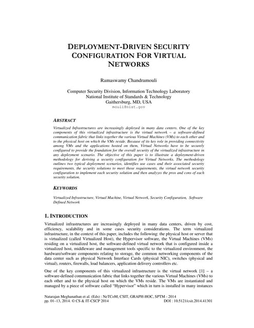 DEPLOYMENT-DRIVEN SECURITY CONFIGURATION FOR VIRTUAL NETWORKS