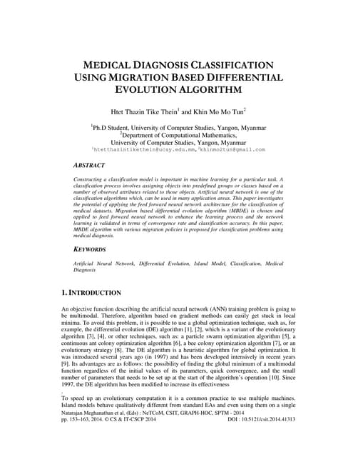 MEDICAL DIAGNOSIS CLASSIFICATION USING MIGRATION BASED DIFFERENTIAL EVOLUTION...