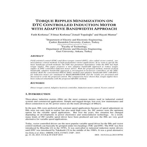 T ORQUE R IPPLES M INIMIZATION ON DTC C ONTROLLED I NDUCTION M OTOR WITH A DA...