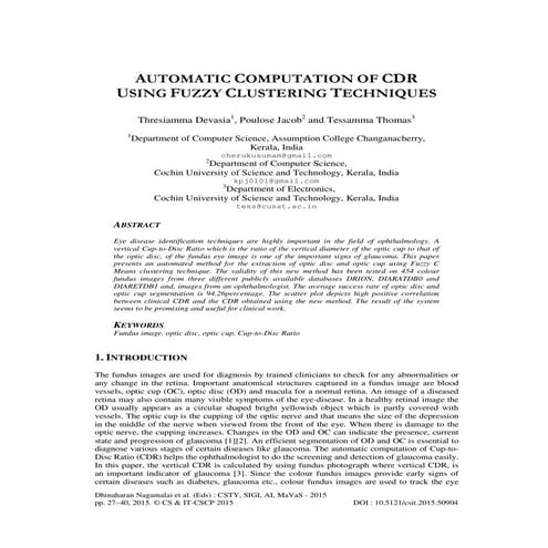 A UTOMATIC C OMPUTATION OF CDR U SING F UZZY C LUSTERING T ECHNIQUES