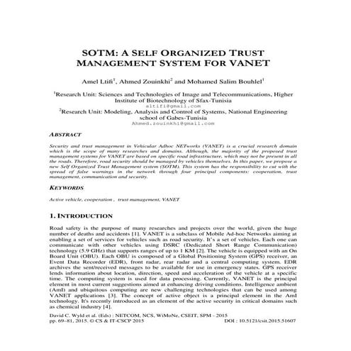 SOTM : A Self Organized Trust Management System for VANET 