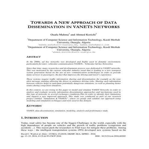 TOWARDS A NEW APPROACH OF DATA DISSEMINATION IN VANETS NETWORKS