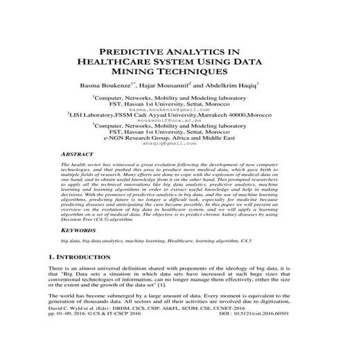 PREDICTIVE ANALYTICS IN HEALTHCARE SYSTEM USING DATA MINING TECHNIQUES