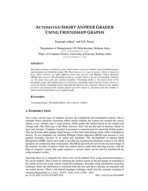 AUTOMATED SHORT ANSWER GRADER USING FRIENDSHIP GRAPHS