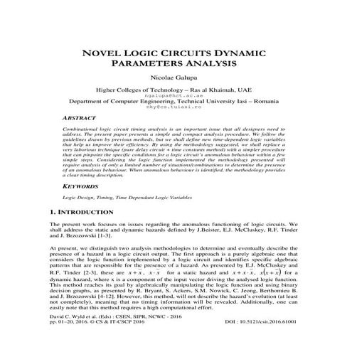 Novel Logic Circuits Dynamic Parameters Analysis