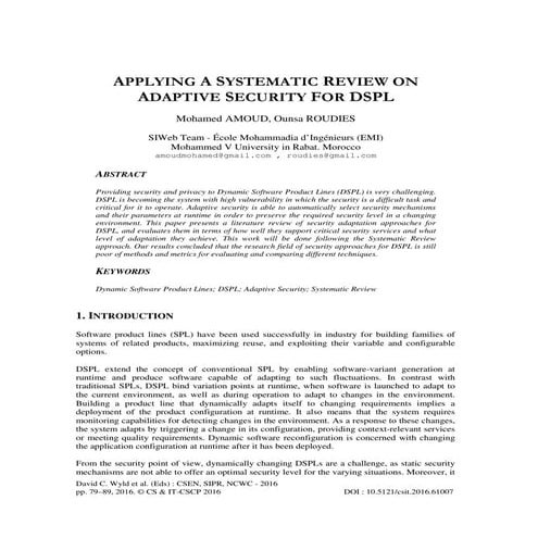  Applying a Systematic Review on Adaptive Security for DSPL
