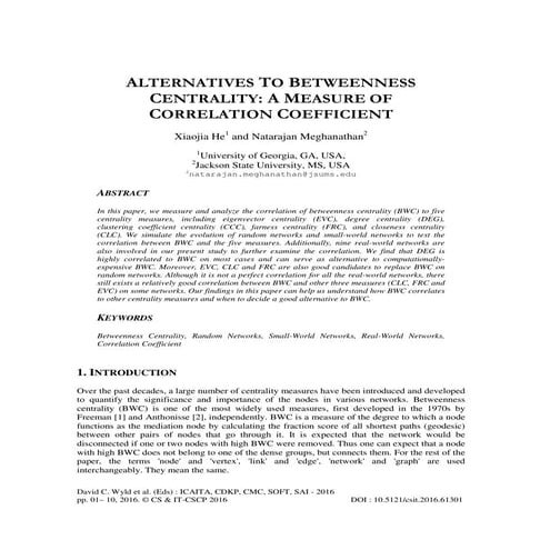 ALTERNATIVES TO BETWEENNESS CENTRALITY: A MEASURE OF CORRELATION COEFFICIENT