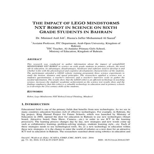 THE IMPACT OF LEGO MINDSTORMS NXT ROBOT IN SCIENCE ON SIXTH GRADE STUDENTS IN...