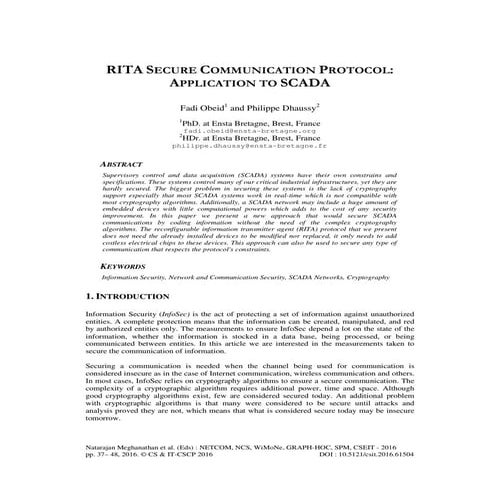 RITA SECURE COMMUNICATION PROTOCOL: APPLICATION TO SCADA | PDF ...