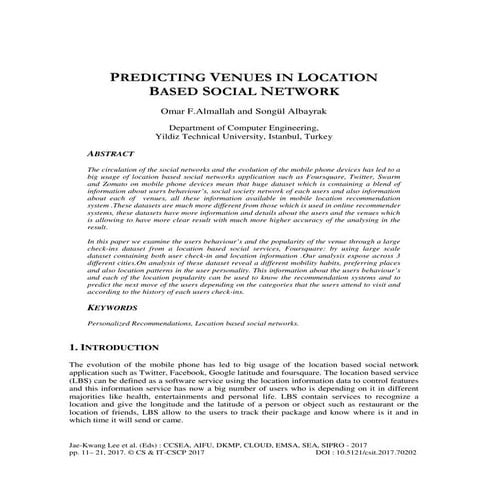 PREDICTING VENUES IN LOCATION BASED SOCIAL NETWORK