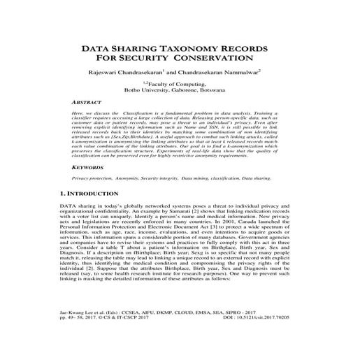 DATA SHARING TAXONOMY RECORDS FOR SECURITY CONSERVATION