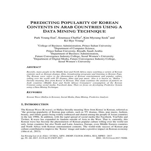 PREDICTING POPULARITY OF KOREAN CONTENTS IN ARAB COUNTRIES USING A DATA MININ...