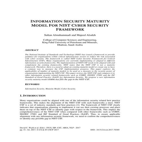 INFORMATION SECURITY MATURITY MODEL FOR NIST CYBER SECURITY FRAMEWORK Sultan