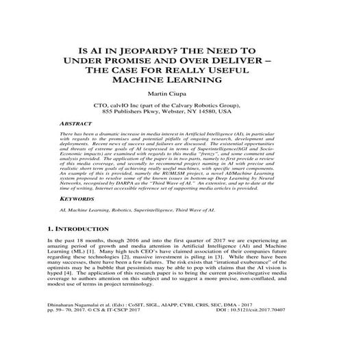 IS AI IN JEOPARDY? THE NEED TO UNDER PROMISE AND OVER DELIVER – THE CASE FOR ...