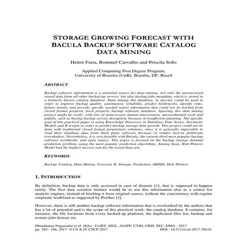 STORAGE GROWING FORECAST WITH BACULA BACKUP SOFTWARE CATALOG DATA MINING