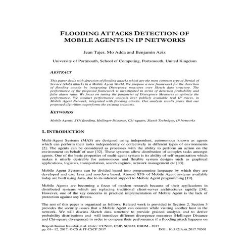 FLOODING ATTACKS DETECTION OF MOBILE AGENTS IN IP NETWORKS
