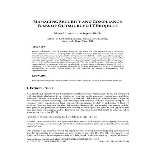 MANAGING SECURITY AND COMPLIANCE RISKS OF OUTSOURCED IT PROJECTS