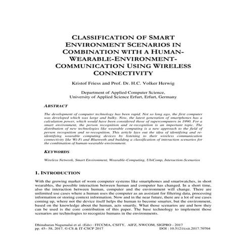 CLASSIFICATION OF SMART ENVIRONMENT SCENARIOS IN COMBINATION WITH A HUMANWEAR...