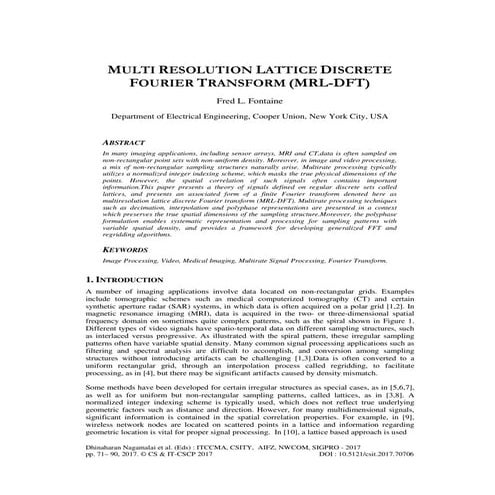 MULTI RESOLUTION LATTICE DISCRETE FOURIER TRANSFORM (MRL-DFT)