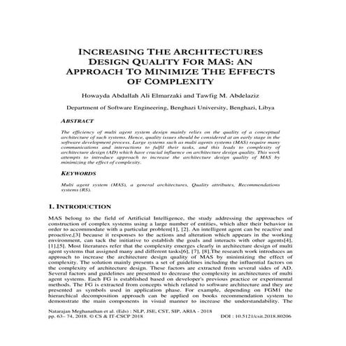 INCREASING THE ARCHITECTURES DESIGN QUALITY FOR MAS: AN APPROACH TO MINIMIZE ...