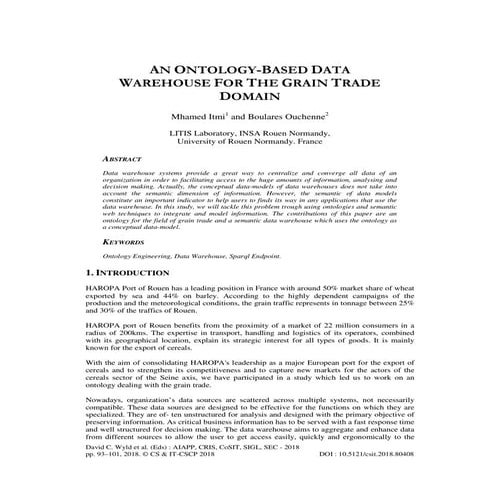 AN ONTOLOGY-BASED DATA WAREHOUSE FOR THE GRAIN TRADE DOMAIN