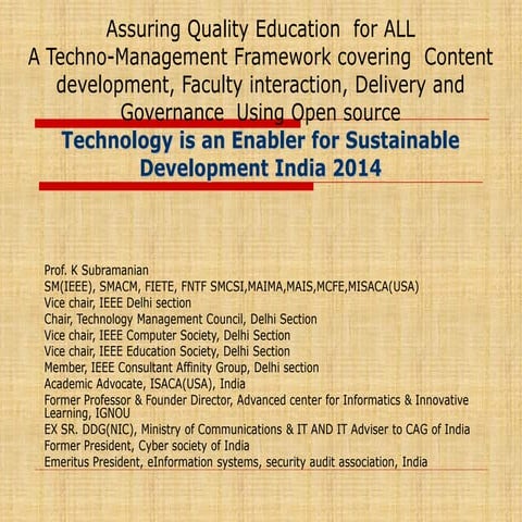 Csi taramani lecture jan 14  quality assurance in education