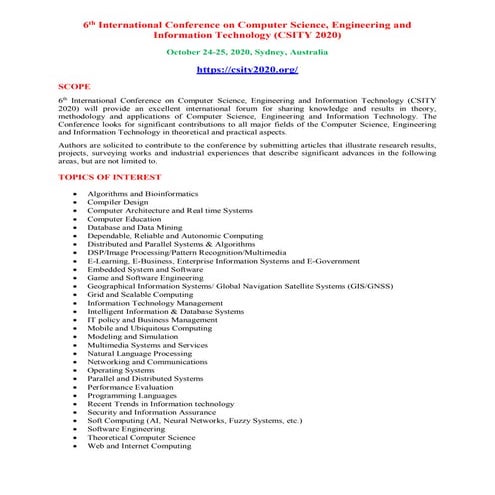 Call for Papers..!!! 11th International Conference on Computer Science ...
