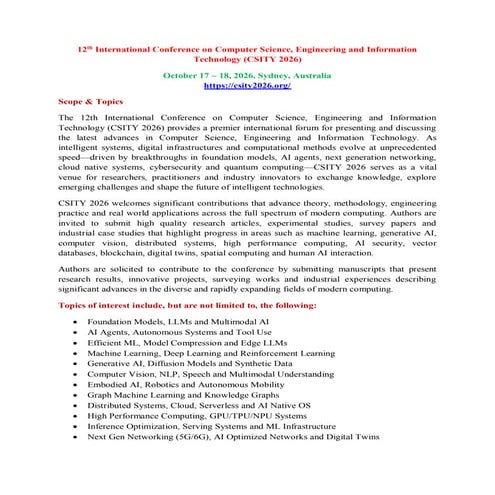 CFP : 15th International Conference on Advanced Computer Science and ...
