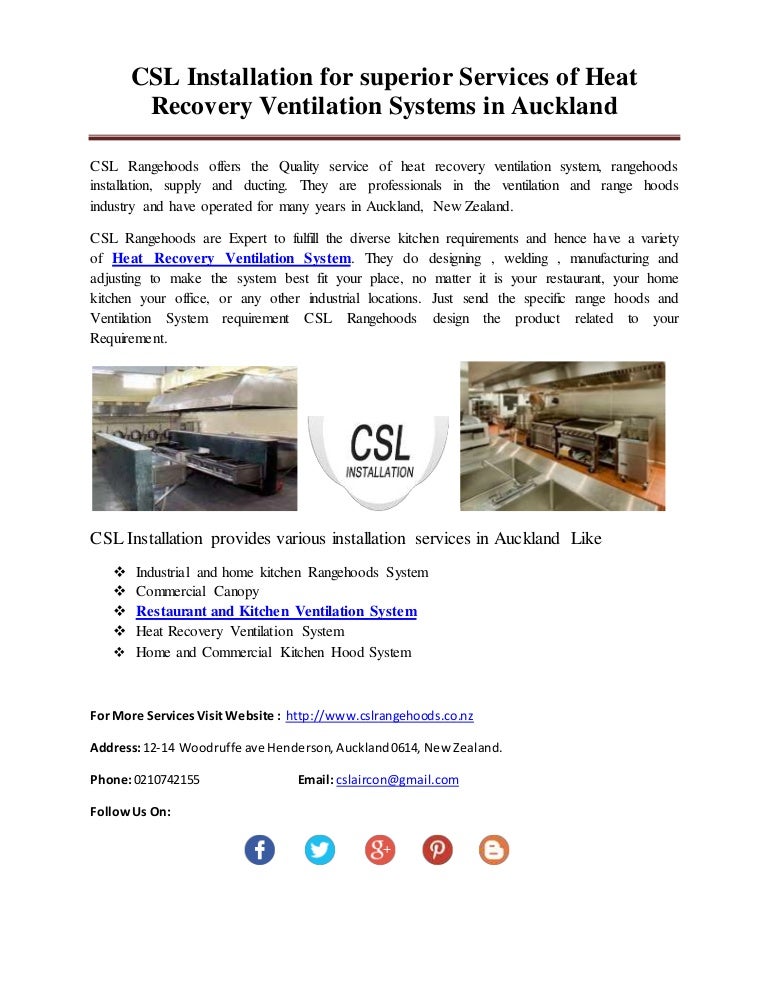 Csl Installation For Superior Services Of Heat Recovery Ventilation S