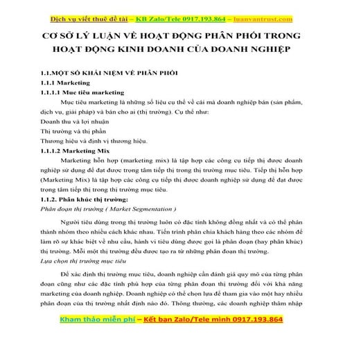 Cơ sở lý luận về hoạt động phân phối trong hoạt động kinh doanh của doanh ngh...