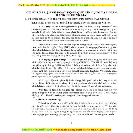 Cơ sở lý luận về hoạt động quỹ tín dụng tại ngân hàng thương mại.docx